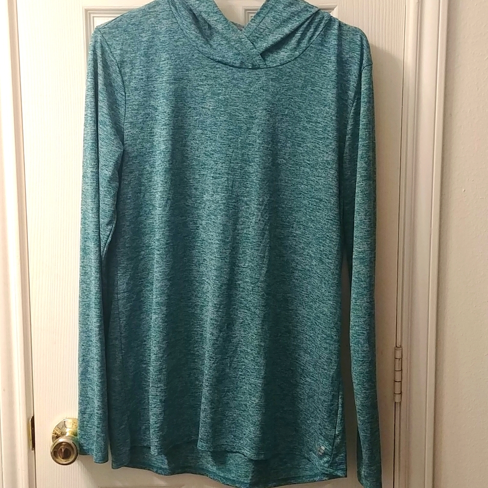 Long sleeve thin hoodie in teal and white by bcg